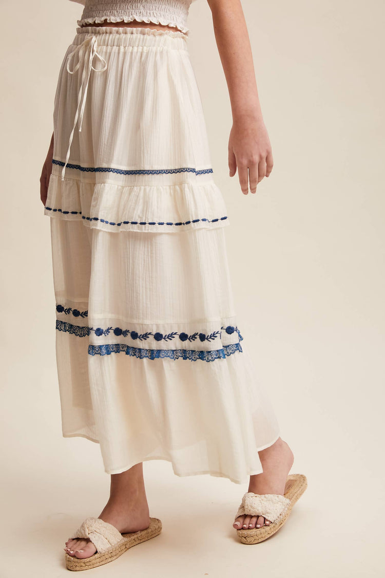 Embroidered Tiered Maxi Skirt