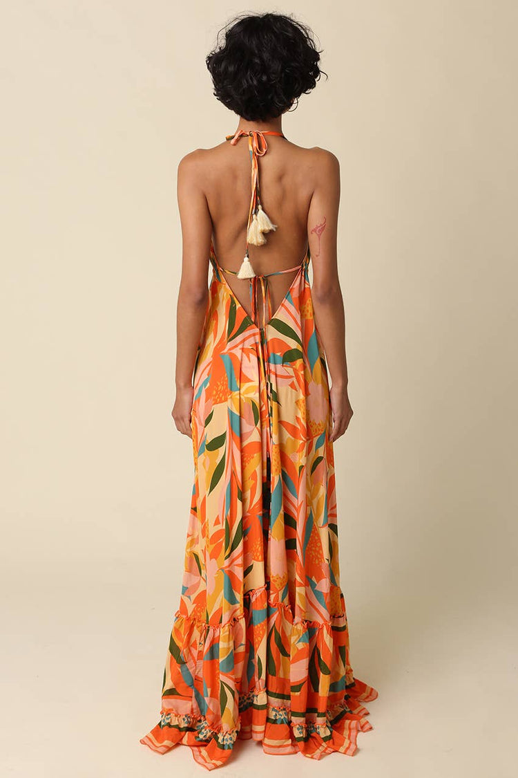 Isla Printed Halter Maxi Dress