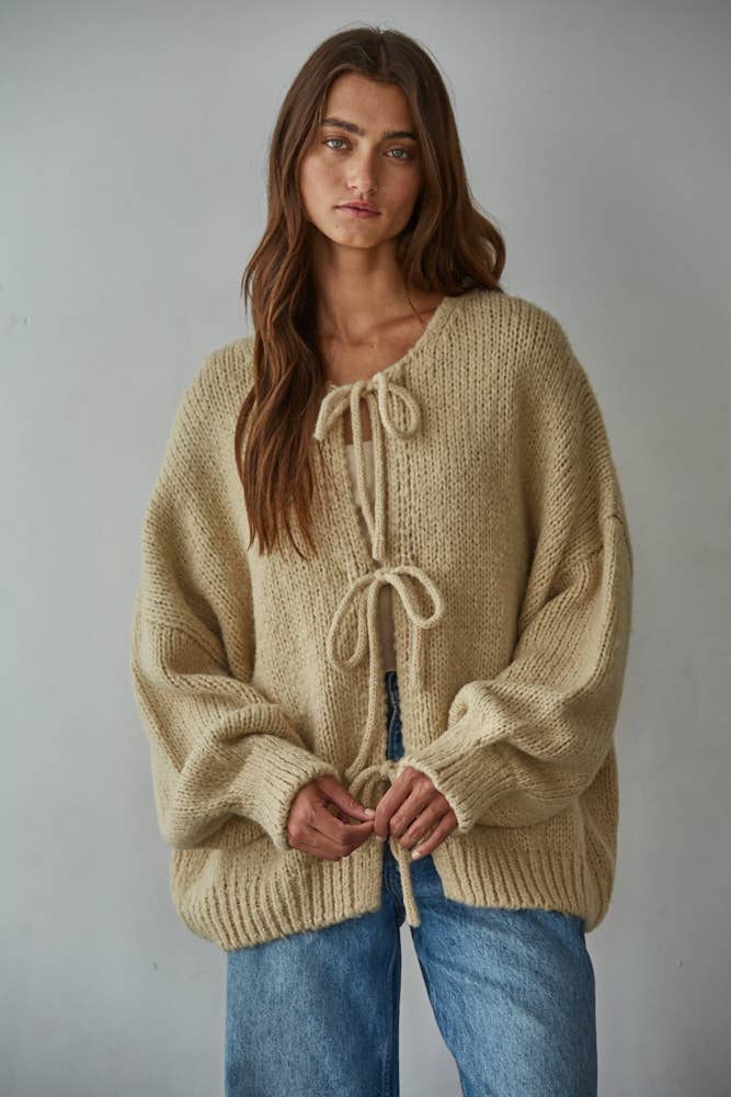 Knit Sweater Tie Front Long Sleeve Cardigan Top