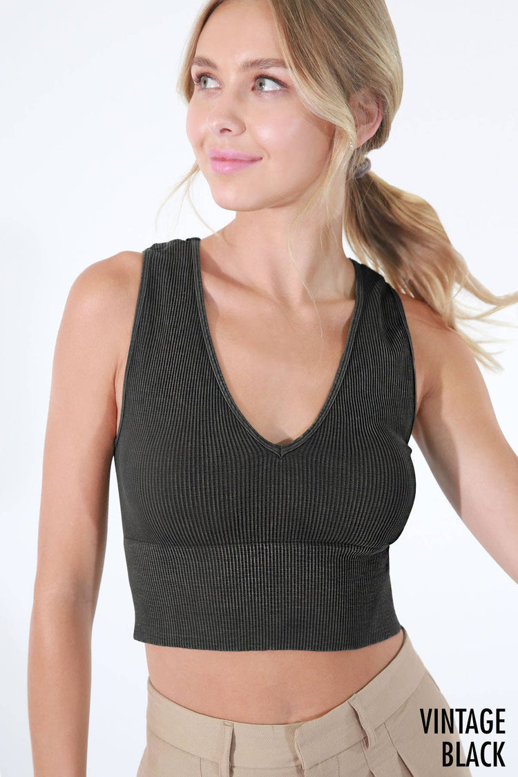 Vintage Plunge V-Neck Seamless Crop Top
