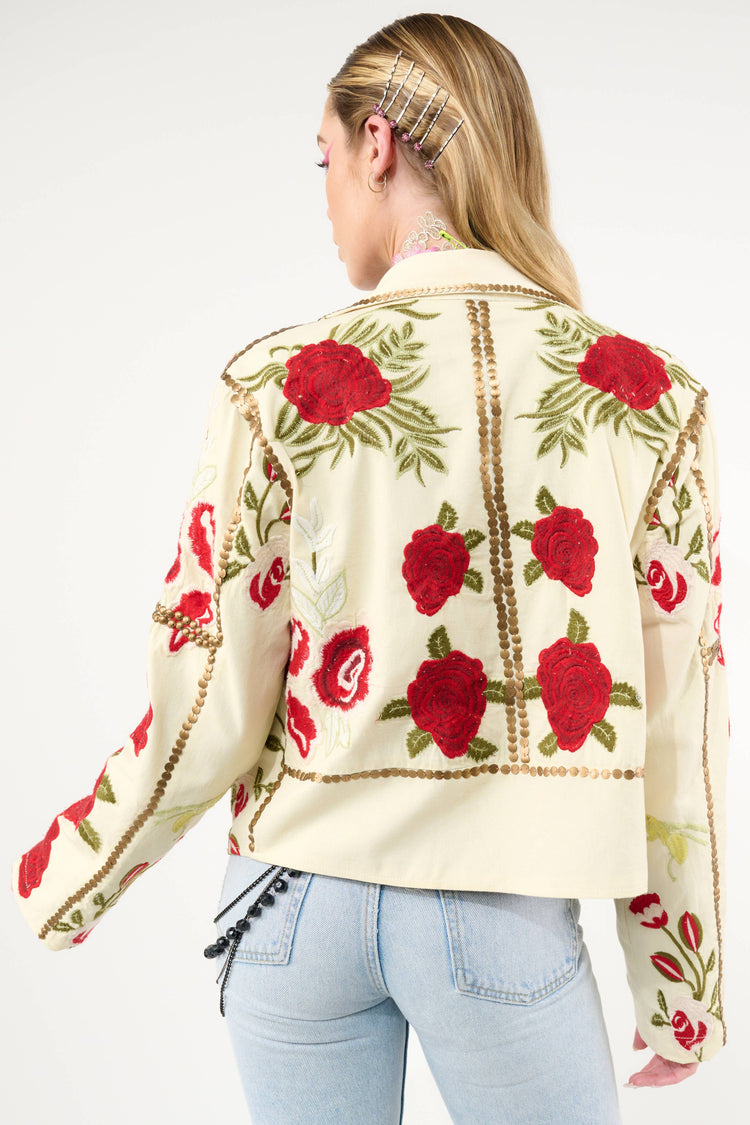 Carmen Embroidered Denim Motorcycle Jacket