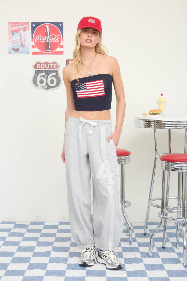 AMERICAN FLAG STRAPLESS SWEATER KNIT TOP