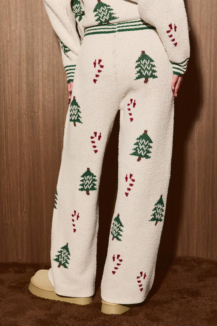 WIDE LEG SWEATER PANTS WITH "CHRISTMAS TREE" ALL OVER