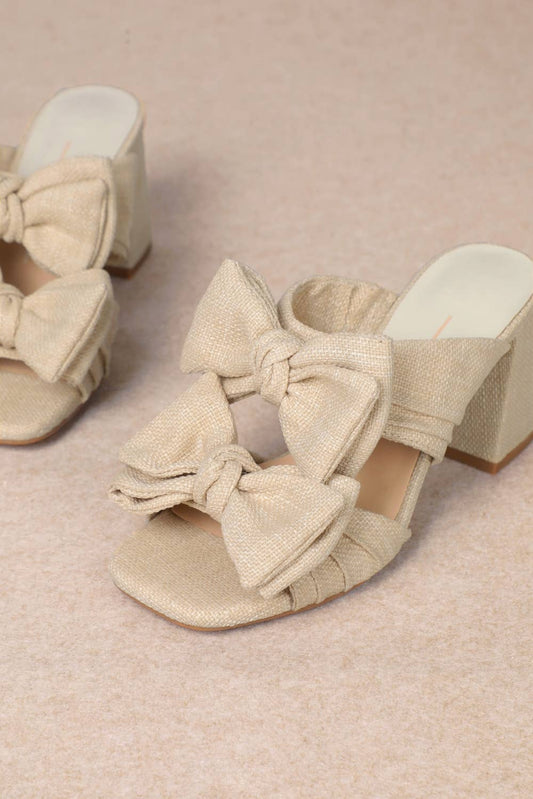 LUCY DOUBLE RIBBON STRAP FLARE BLOCK HEEL