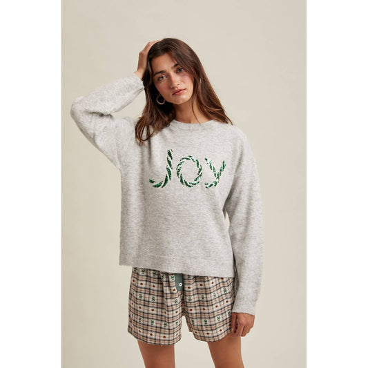 'JOY' SEQUIN CANDY CANE SWEATER
