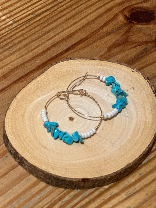 Turquoise Natural Stone With Bead Hoops