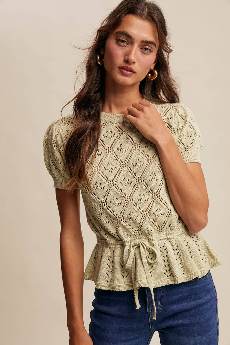 Pointelle Knit Peplum Top