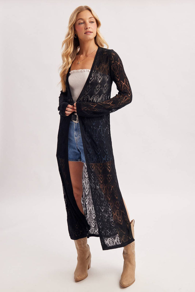 OPEN-KNIT MAXI LONGLINE CARDIGAN