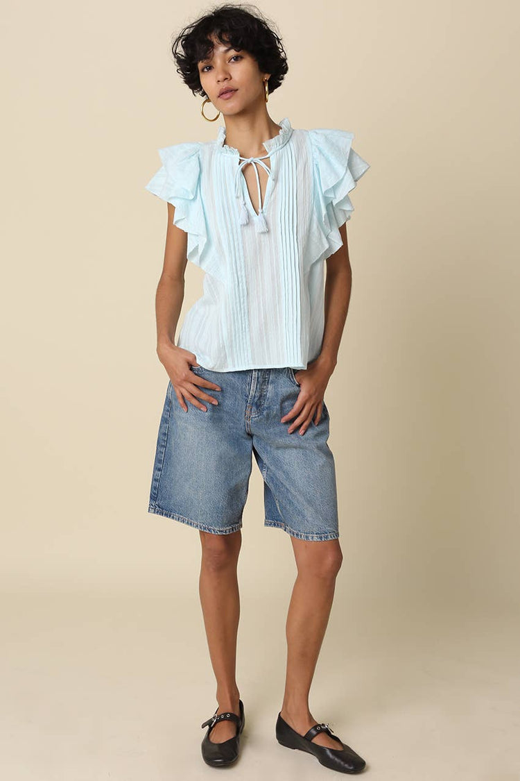 Elodie Ruffle-Trim Tie Blouse