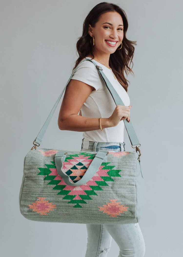 Slate, Green & Pink Aztec Duffel