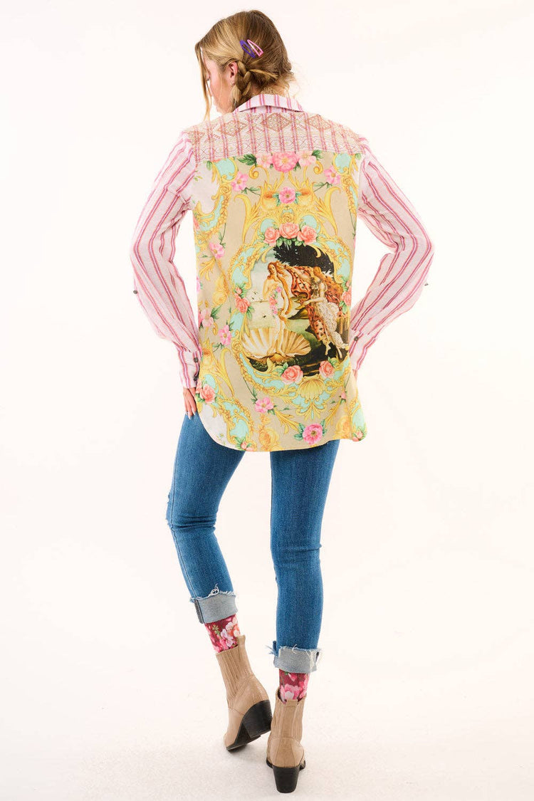 Birth of Venus Stripe Shirt | Boho Blouse | Embroidered Top