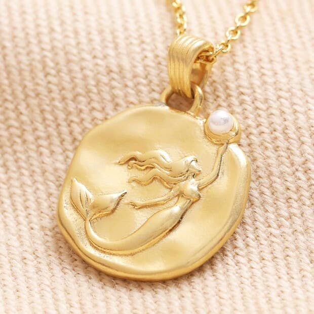 Mermaid Coin Pendant Necklace Gold/ Silver