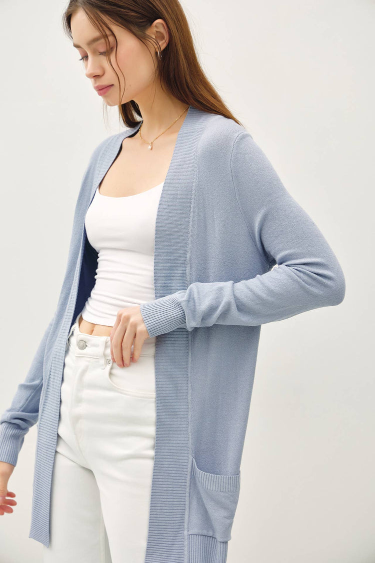 Cotton Blend Knit Open Cardigan