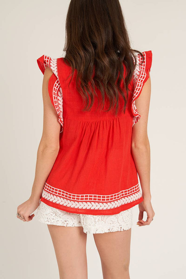 Flutter Sleeve Embroidered Top