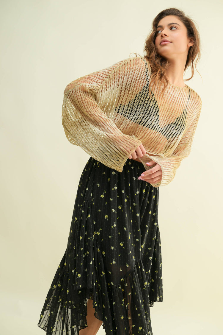 FLORAL LAYERED MIDI SKIRT