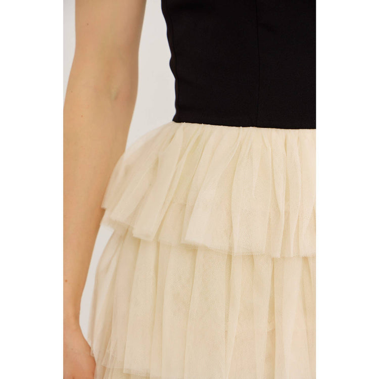 ROOFTOP NIGHT OUT STRAPLESS TIERED MESH ROMPER