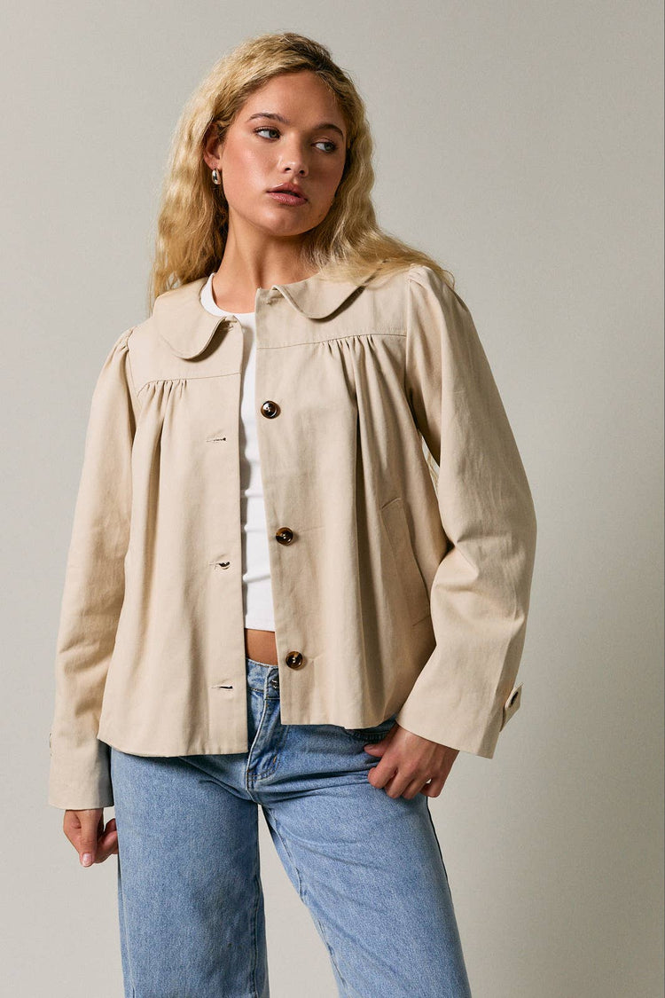 PETER PAN COLLAR RUCHED OVERSIZED JACKET