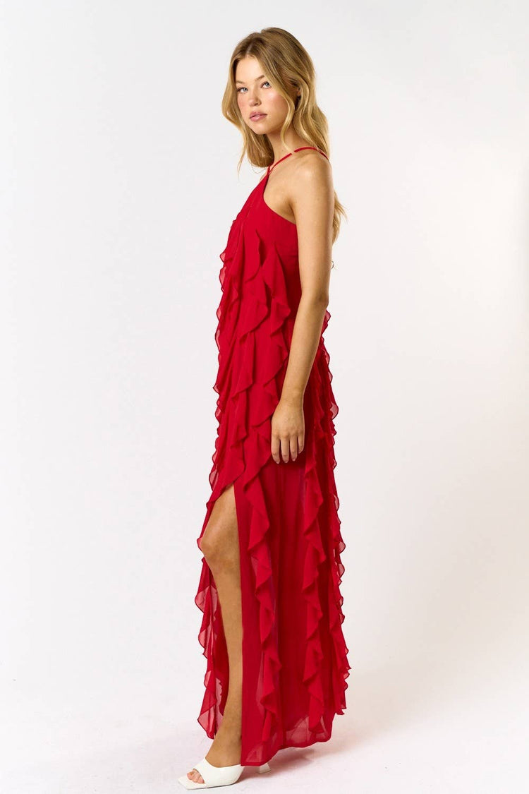 Halter Ruffle Maxi Dress