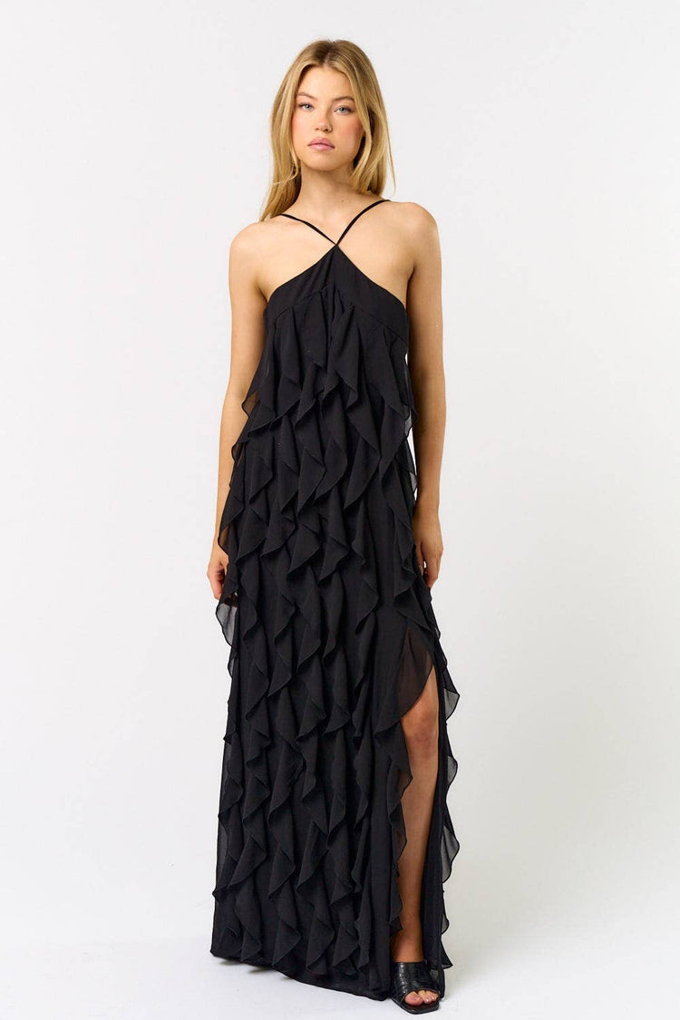 Halter Ruffle Maxi Dress