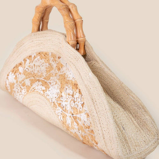 Floral Print Two Tone Jute Tote Bag