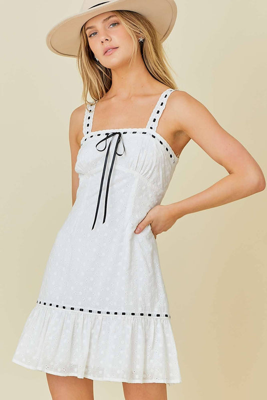 Eyelet Mini Dress With Contrast Lace Detail