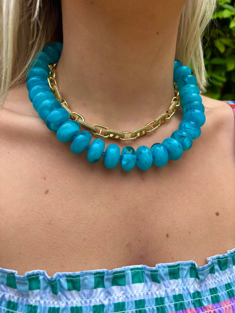 Bailey Chunky Beaded Necklace- Light Blue