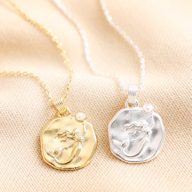 Mermaid Coin Pendant Necklace Gold/ Silver