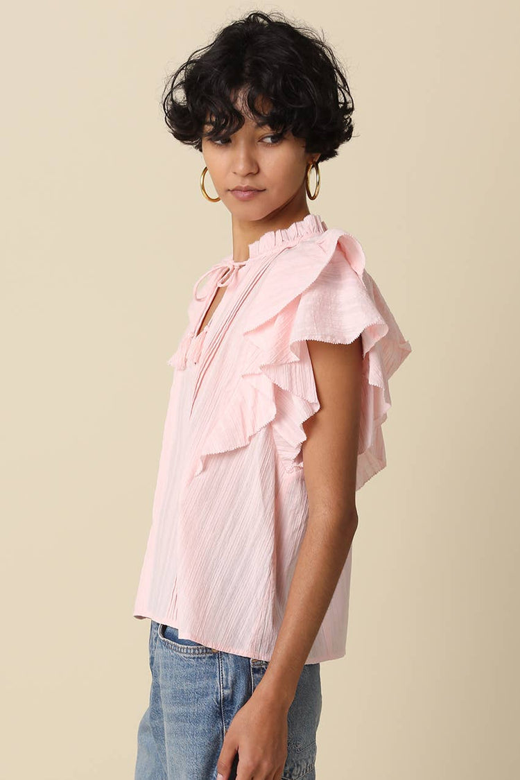 Elodie Ruffle-Trim Tie Blouse