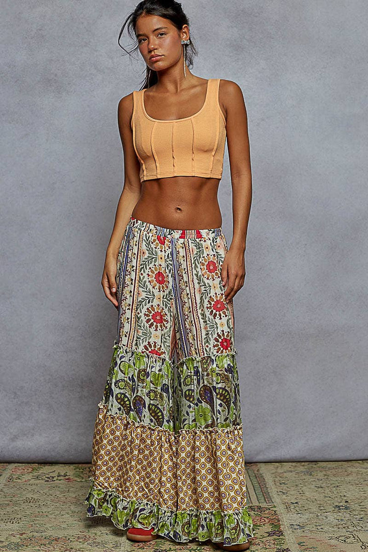 Various pattern printed woven wide fit pants