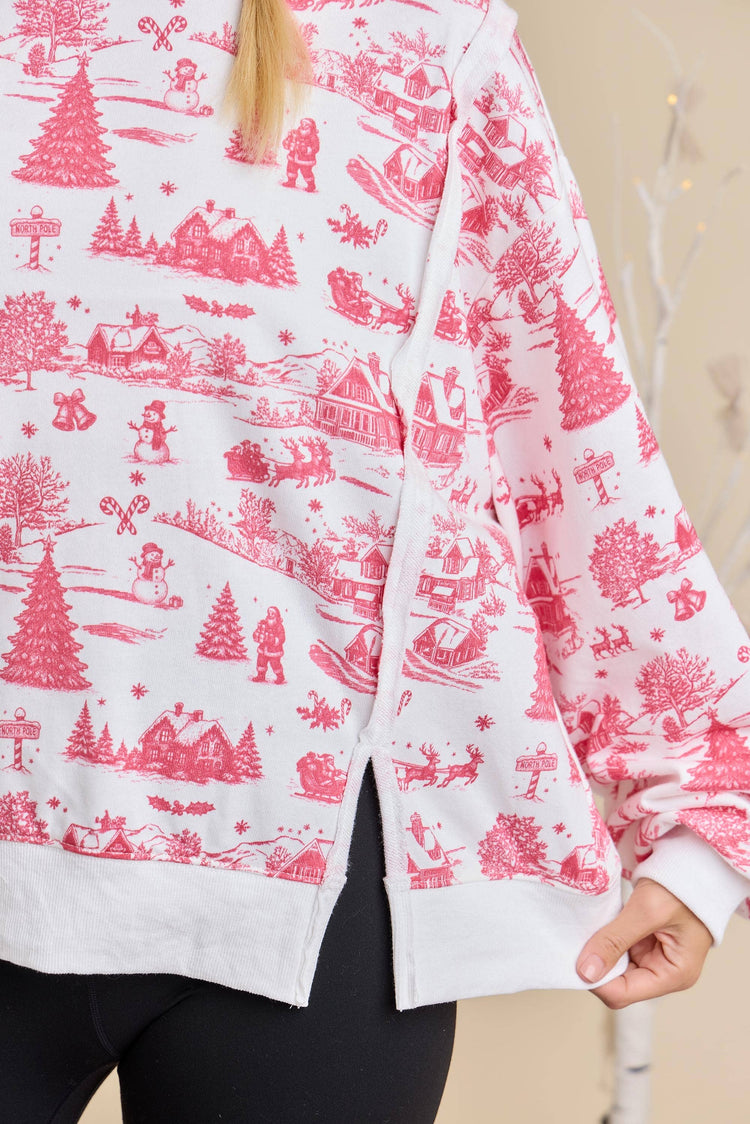 Holiday Toile Printed Oversized Top