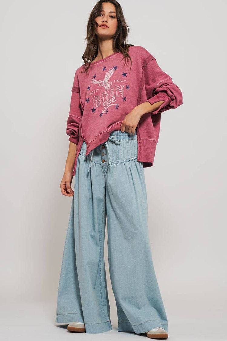 Pleated Wide-Leg Button Closure Pants