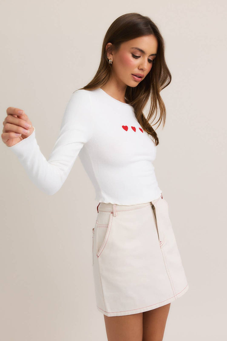 Long Sleeve Heart Embroidered Knit Top