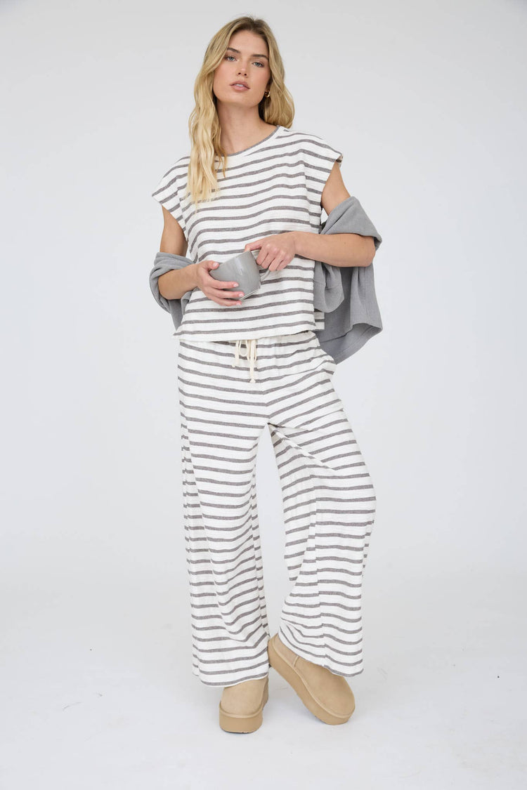 STRIPE ROUND NECK SHORT SLEEVE KNIT TOP