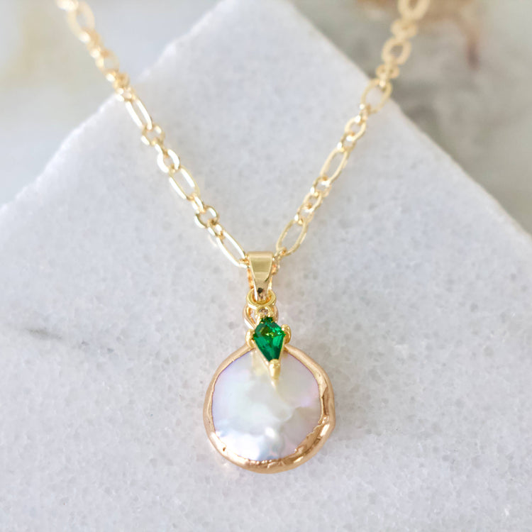 Emerald and Fresh Water Pearl Necklace