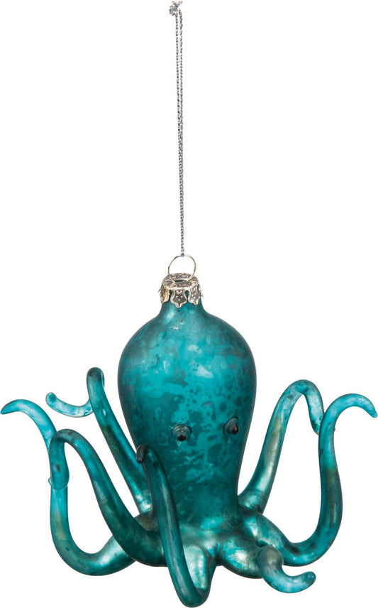 Blue Octopus Glass Ornament