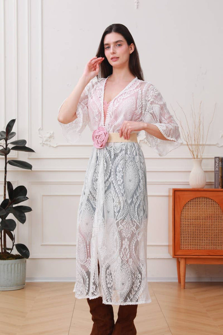 Raffia Flower Buckle Elastic Belt