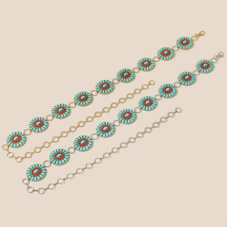 Western Turquoise Concho Disc Chain Belt