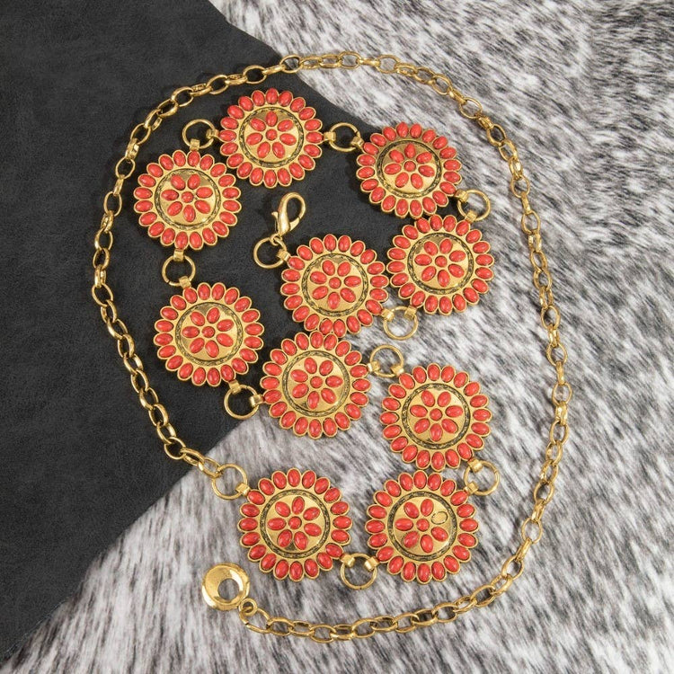 Round Stone Bead Concho Chain Belt