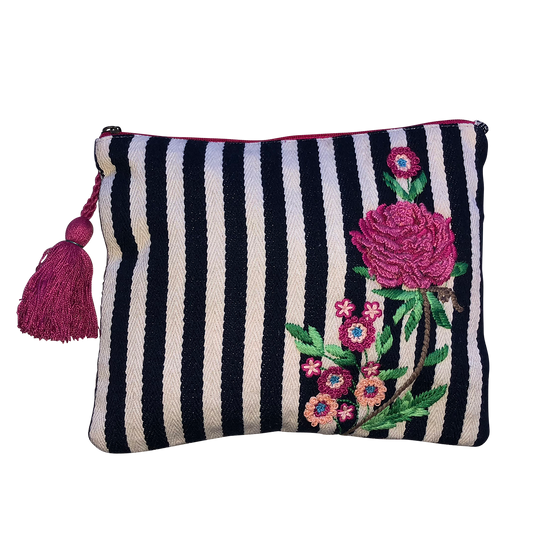 Striped Wristlet with Embroidery