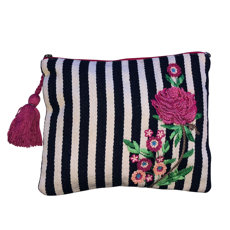 Striped Wristlet with Embroidery