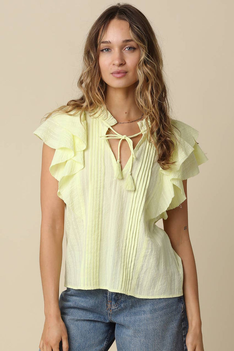 Elodie Ruffle-Trim Tie Blouse