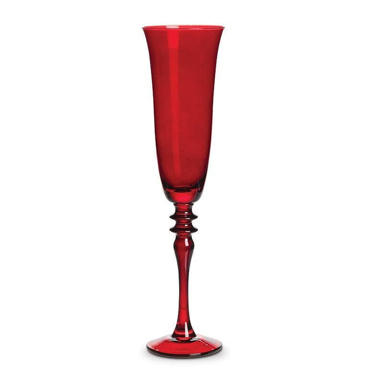 Flared Flute with Ornate Stem-Red-10"H(8oz)