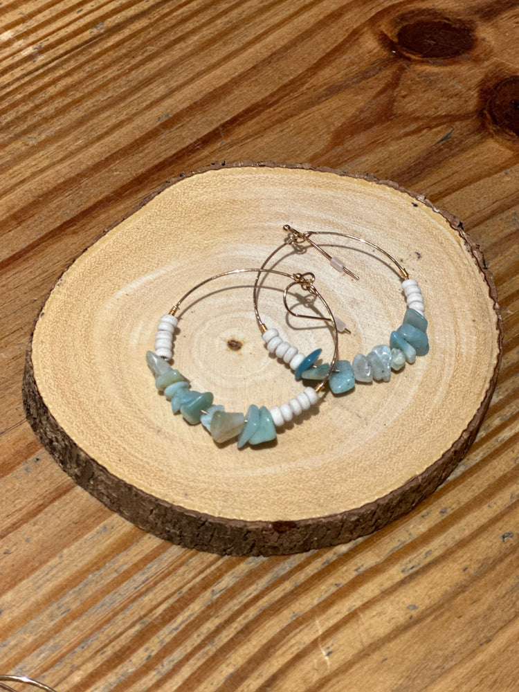 Turquoise Natural Stone With Bead Hoops