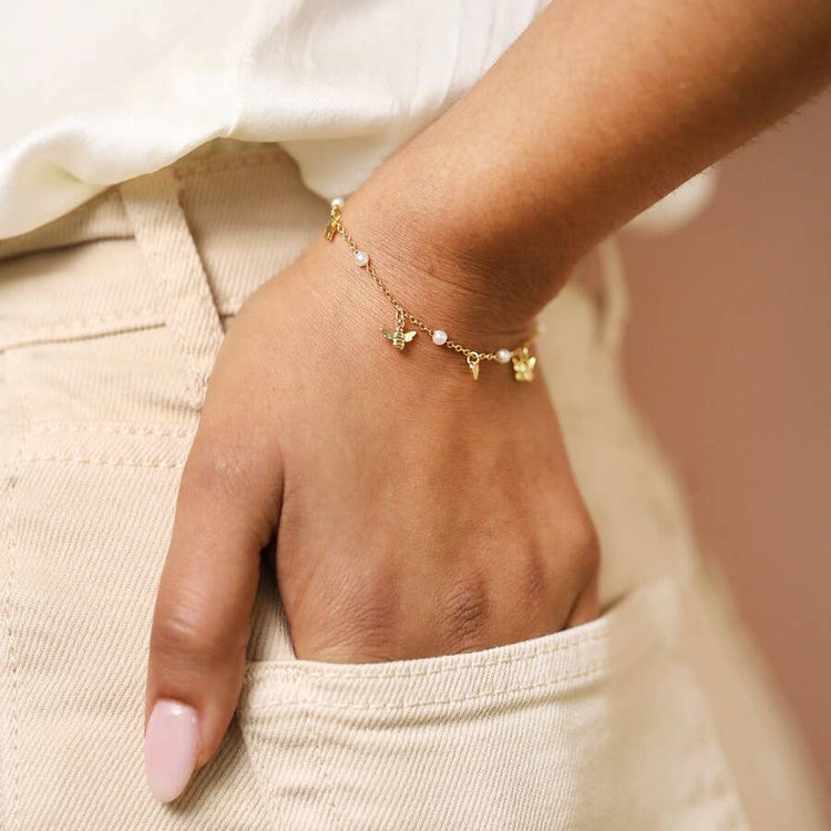 Bee Pearl Butterfly and Heart Charm Bracelet