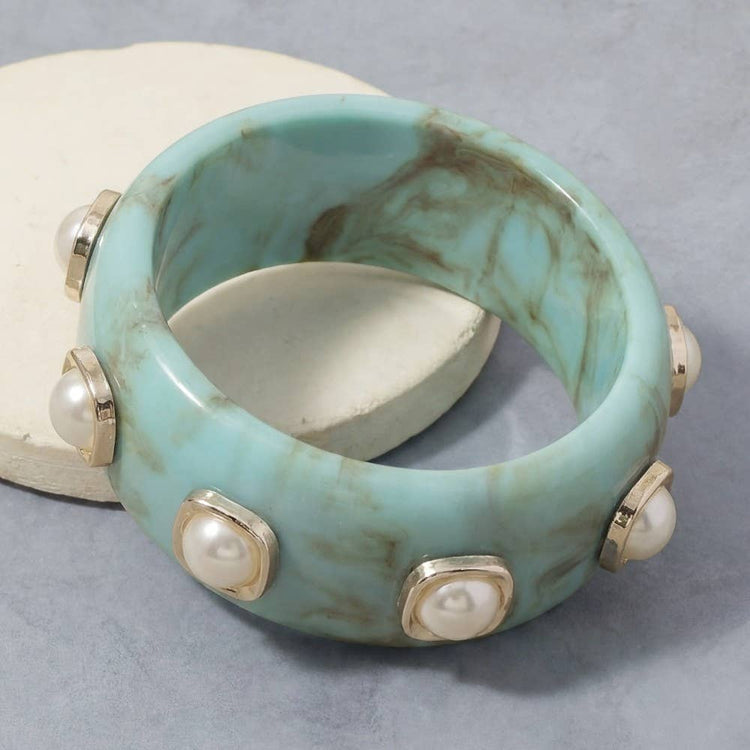 Turquoise Marble Resin Pearl Dome Studded Bangle Bracelet
