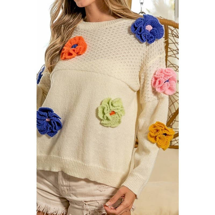 Dimensional Flower Detail Sweater