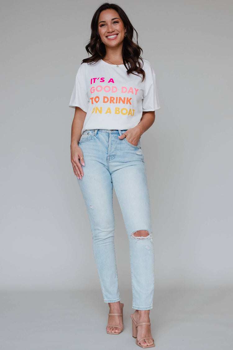 White Drink On A Boat Tee