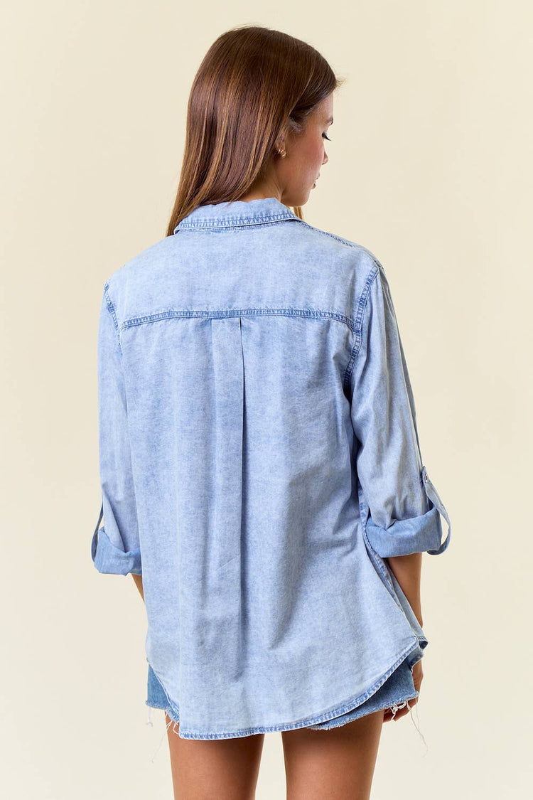 Chambray Button Down Shirt With Roll up Sleeve