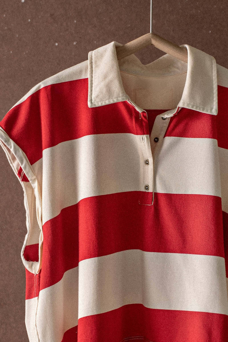 Bold Striped Dolman Sleeve Polo Shirt