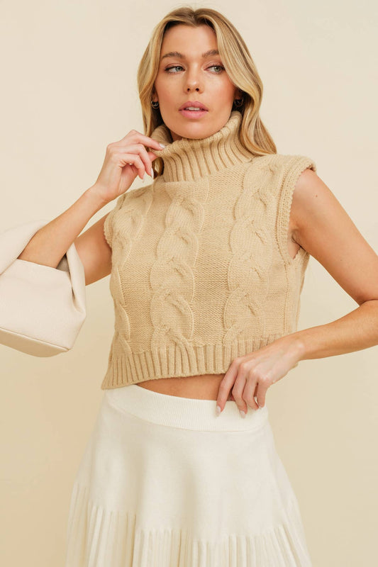 Cable Knit Turtle Neck Sweater Vest